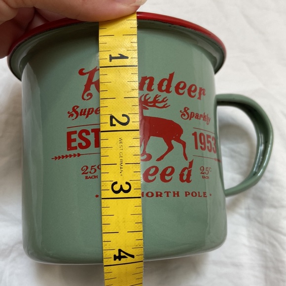 Creative co-op Reindeer Feed, The North Pole green and red holiday metal mug. - Picture 8 of 9